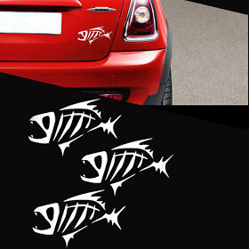 3pcs Skeleton Fish Vinyl Auto Boat Trunk Car Glass Body Bumper Decal Stickers