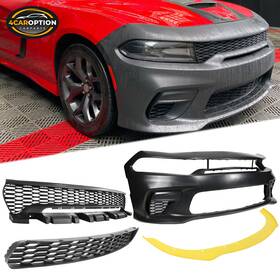Blfp-dchr20wbik-f-yl 4caroption 198073177160 For 15-23 Charger Front Bumper Cover With Yellow Lip Upper Lower Grilles Pp