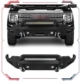 Acarp12973701sa A-carparts Front Bumper Black Steel With Led Lights For 2019 2020 2021 2022 Gmc Sierra 1500