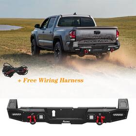 Aaiwa 763433278377 Steel Rear Step Bumper For 2024-2025 Toyota Tacoma With 2 D-rings And 4 Led Lights