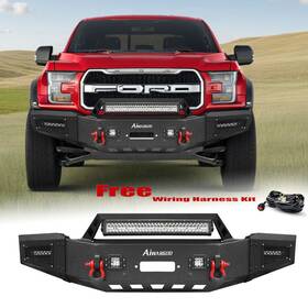 Eg-f150hg Aaiwa For 2018-2020 Ford F150 Steel Front Bumper With Winch Plate And Led Lights 002