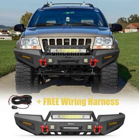 Eg-qpwj-hg01 Aaiwa For 1999-2004 Jeep Grand Cherokee Wj Black Front Bumper With Led Lights And D-rings