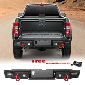 Ra-hg02-m Aaiwa Steel Rear Bumper With Led Lights And Red D-rings For 2019-2024 Ford Ranger 002