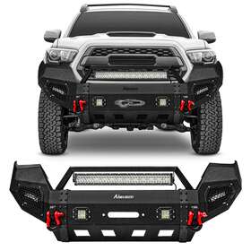 Qptmqg-02 Aiwargod Steel Textured Front Rear Bumper With Led Light&d-ring For 2016-2023 Toyota Tacoma