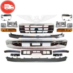 9594604 Auto Drive Front Bumper Chrome Steel Kit Headlights For 1992-1996 Ford F-series/bronco