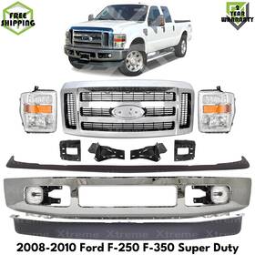 9594309 Autoelements Usa Front Bumper Chrome Steel And Headlights For 2008-2010 Ford F-250 F-350 Super Duty