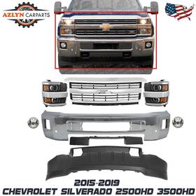 14567194 Azlyn Carparts Front Bumper Chrome Headlight Kit For 2015-2019 Chevy Silverado 2500hd 3500hd