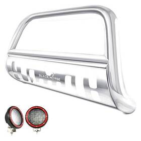 Bb096410-sp-plfr Black Horse - 3 Inch Polished Led Bull Bar With Skid