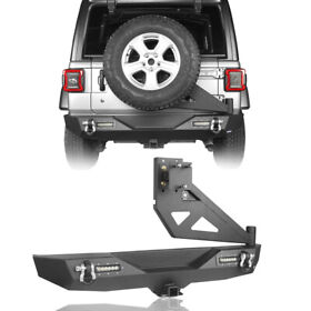 Bxg.3023 Black Rear Bumper With Swing Away Tire Carrier Led Light Fit Jeep Wrangler Jl 18-22