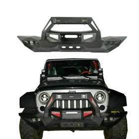 Bxg.2024 Black Steel Front Bumper Bar With 4x Led Spotlights 2007-2018 Jeep Wrangler Jk
