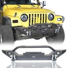 Qp.bxg-149 Black Steel Front Bumper With Bull Bar And Led Lights Fit 1997-2006 Jeep Wrangler Tj