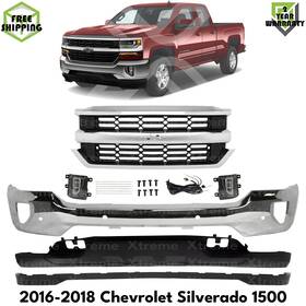 15192714 Elite-bodyparts Front Bumper Chrome And Grille Assembly Kit For 2016-2018 Chevrolet Silverado 1500