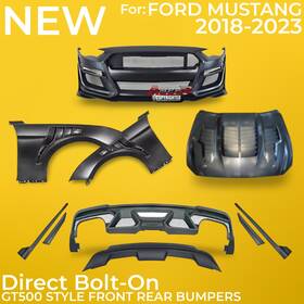Ed-gt500ft18-r Eurodyne 2018-2023 Ford Mustang Gt500 Style Front Bumper Conversion Diffuser Fender Hood