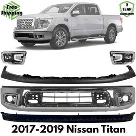 17084774 Evanfischer Front Bumper Chrome Steel And Fog Lights Assembly Kit For 2017-2019 Nissan Titan