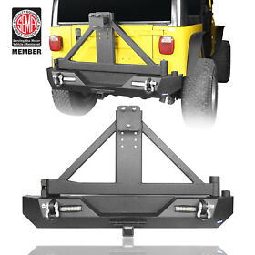 Bxg.1010 For Jeep Wrangler Tj 97-06 Rear Bumper With Tire Carrier And Floodlights Matte Steel