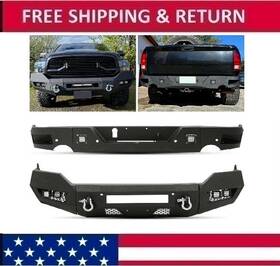 Bap10975 Hecasa For 2013-22 Dodge Ram 1500 Front/rear Bumper With Led Lights Heavy Duty Black Steel