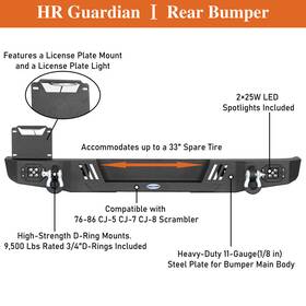 10811082 Hooke Road Front/rear Bumper With Led Lights Fit Jeep Cj-5 Cj-7 Cj-8 Scrambler 1976-1986