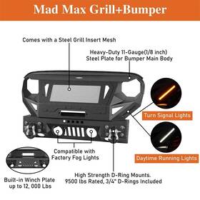 20272030 Hooke Road Fit Jeep Wrangler Jk 07-18 Heavy Duty Steel Front Grille Bumper Or Rear