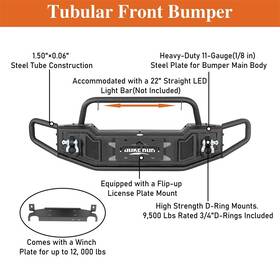 20912088 Hooke Road Black Steel Front Bumper With Winch Plate Or Rear For 07-18 Jeep Wrangler Jk