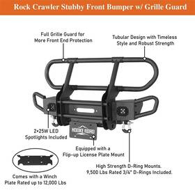 20992030 Hooke Road Tubular Front/rear Bumper With Grill Guard And Led Lights For Jeep Wrangler Jk 07-18