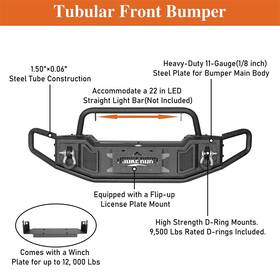 30627010 Hooke Road Tubular Stubby Front Bumper Or Rear Step For Jeep Gladiator Jt 2020-2025