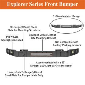 60000121232426 Hooke Road Fit 2013-2018 Dodge Ram 1500 Full Width Steel Front Bumper With Winch Plate Light