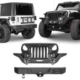 Hooke Road 766832947288 Steel Front Grille Bumper Rear Bumpers Combo For Jeep Wrangler Jk 2007-2018