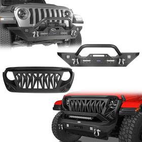 Hooke Road 782950224759 For 18-24 Jeep Wrangler And Gladiator Mid Front Bumper Shark Griille With Led Light