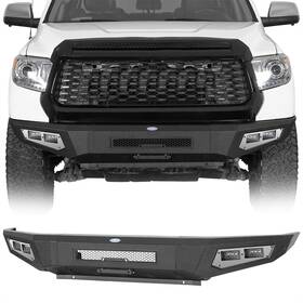 Hooke Road 797034997603 Fit 2014-2021 Toyota Tundra Front Bumper Guard With Skid Plate And Light Black Steel