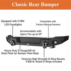 8909101112 Hooke Road Steel Front Or Rear Bumper /winch Plate With Light And D-ring For 21-25 Ford Bronco