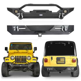 Bxg.1009 Hooke Road 1012 Textured Black Steel Front Bumper Rear For 1997-2006 Jeep Tj Wrangler
