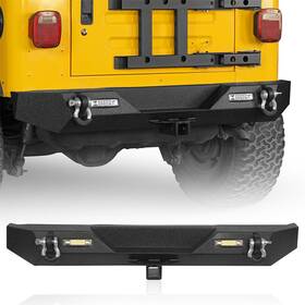 Bxg.1009sf1010 Hooke Road Textured Rear Bumper With Led Light And Receiver Hitch Fit 1997-2006 Jeep Wrangler Tj
