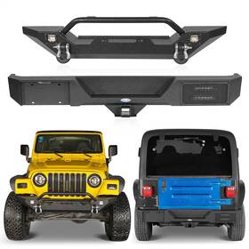 Bxg.1039-s Hooke Road Bxg.1012-f Textured Steel Front And Rear Bumper With Hitch Receiver For 97-06 Jeep Wrangler Tj