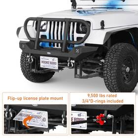 Bxg.1088-s Hooke Road Front Bumper For Wrangler Yj/tj 1987 2006 Tubular Grille Guard Flip Up License