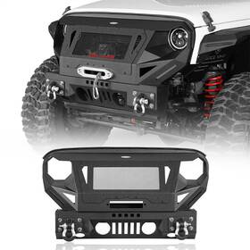 Bxg.2027-s Hooke Road Heavy Duty Steel Front Bumper With Mesh Grill And D-ring For 07-18 Jeep Wrangler Jk