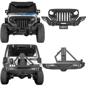 Bxg.2028 Hooke Road 2038 Steel Grille Front Bumper Rear &tire Carrier For 07-18 Jeep Wrangler Jk