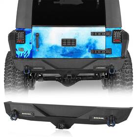 Bxg.2030-bs Hooke Road Textured Black Steel Rear Bumper With Led Lights For 2007-2018 Jeep Wrangler Jk