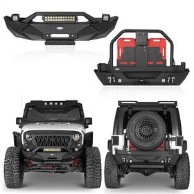 Bxg.2015-s Hooke Road Bxg.2031-s Stubby Combo Front And Rear Bumper With Jerry Can Holder For Jeep Wrangler Jk 07-18