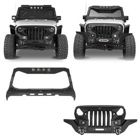 Bxg.2038 Hooke Road 2060 Grille Front Bumper With Wing Windshield Frame Cover For 07-18 Jeep Wrangler Jk
