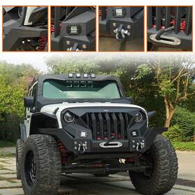 Bxg.2038b-s Hooke Road Front Bumper With Turn Signal Lights And Mad Max Grille For Jeep Wrangler Jk 07-18