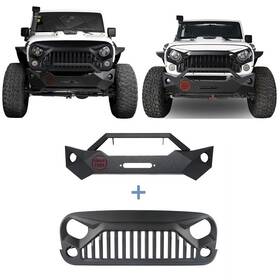 Mmr.21009 Hooke Road Bxg.2055 Mid Front Bumper Bar Matte Black Grill Combo For 07-18 Jeep Wrangler Jk
