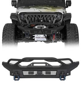 Bxg.3089 Hooke Road Horn Front Bumper With Winch Plate And Light For 18-26 Jeep Wrangler Jl Gladiator Jt