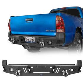 Bxg.4022 Hooke Road Black Steel Rear Bumper With 18w Led Light And D-ring Fit Toyota Tacoma 2005-2015