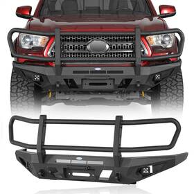 Bxg.4232-s Hooke Road Front Bumper With Winch Plate Tubular Full Grille Guard Fit 16-23 Toyota Tacoma