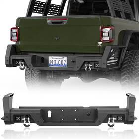 Bxg.7019-s Hooke Road Heavy Duty Rear Bumper With 2x Led Lights D-rings For 2020-2025 Jeep Gladiator Jt