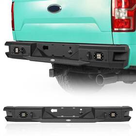 Bxg.8251-s Hooke Road Textured Steel Rear Bumper With Led Floodlight And Side Step For 2018-2020 Ford F-150