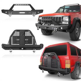 Bxg.9030-1 Hooke Road Bxg.9013 Combo Front And Rear Bumper With Tire Carrier D-ring For 1984-2001 Jeep Cherokee Xj