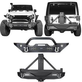 Qp.bxg-143 Hooke Road Qp.bxg-115 Fit Wrangler Jeep Jk/jku 2007-2018 Textured Front Rear Bumper With Tire Carrier