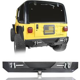 Qp.bxg-120 Hooke Road Black Steel Rear Bumper With Led Lights And D-rings For 1997-2006 Jeep Wrangler Tj