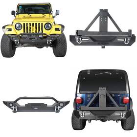 Qp.bxg-130 Hooke Road Qp.bxg-149 Front Rear Bumper With Tire Carrier And Led Light Fit 1997-2006 Jeep Wrangler Tj